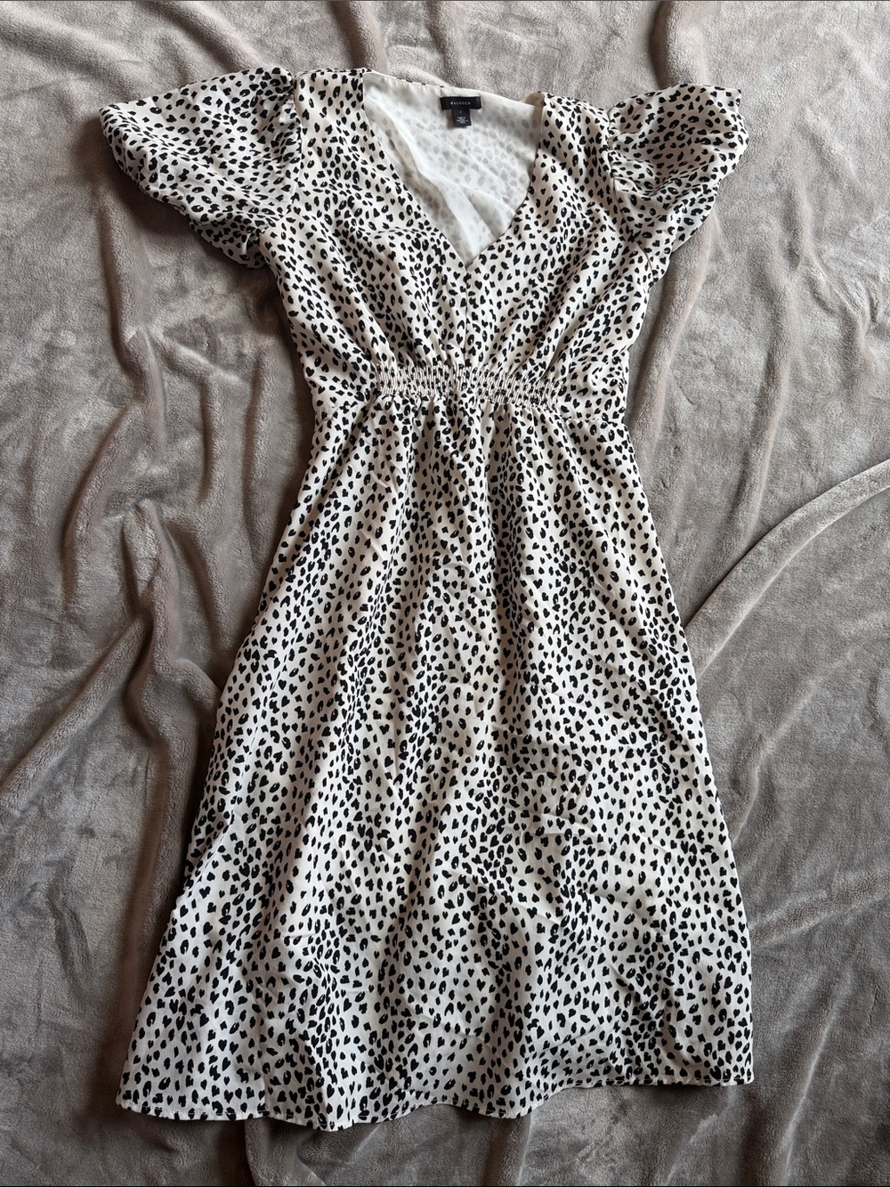 Halogen White Midi Dress with Black Spot Print